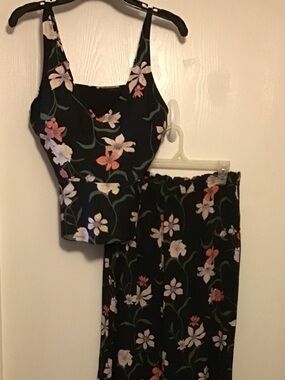 Shade & Shore Black Floral Swim Top with Pants